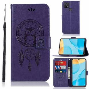 For OPPO A15 Wind Chime Owl Embossing Pattern Horizontal Flip Leather Case, with Holder & Card Slots & Wallet(Purple)