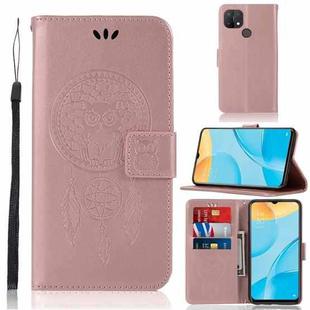 For OPPO A15 Wind Chime Owl Embossing Pattern Horizontal Flip Leather Case, with Holder & Card Slots & Wallet(Rose Gold)