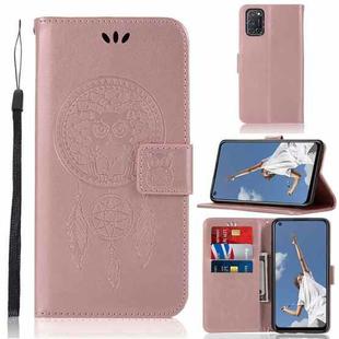 For OPPO A52 / A72 / A92 Wind Chime Owl Embossing Pattern Horizontal Flip Leather Case, with Holder & Card Slots & Wallet(Rose Gold)