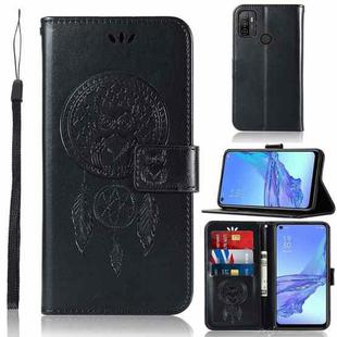 For OPPO A53 (2020) Wind Chime Owl Embossing Pattern Horizontal Flip Leather Case, with Holder & Card Slots & Wallet(Black)