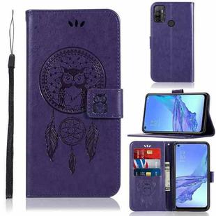 For OPPO A53 (2020) Wind Chime Owl Embossing Pattern Horizontal Flip Leather Case, with Holder & Card Slots & Wallet(Purple)