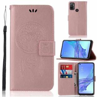 For OPPO A53 (2020) Wind Chime Owl Embossing Pattern Horizontal Flip Leather Case, with Holder & Card Slots & Wallet(Rose Gold)