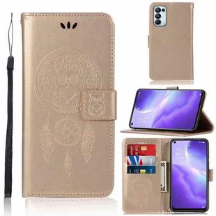 For OPPO Reno5 5G Wind Chime Owl Embossing Pattern Horizontal Flip Leather Case, with Holder & Card Slots & Wallet(Gold)