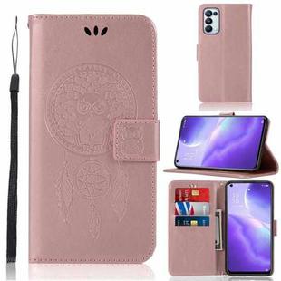 For OPPO Reno5 5G Wind Chime Owl Embossing Pattern Horizontal Flip Leather Case, with Holder & Card Slots & Wallet(Rose Gold)
