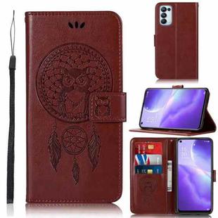 For OPPO Reno5 5G Wind Chime Owl Embossing Pattern Horizontal Flip Leather Case, with Holder & Card Slots & Wallet(Brown)