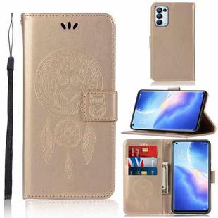 For OPPO Reno5 Pro 5G Wind Chime Owl Embossing Pattern Horizontal Flip Leather Case, with Holder & Card Slots & Wallet(Gold)