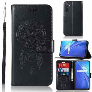 For OPPO Realme 6 Wind Chime Owl Embossing Pattern Horizontal Flip Leather Case, with Holder & Card Slots & Wallet(Black)