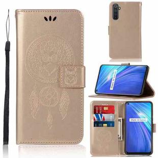 For OPPO Realme 6 Wind Chime Owl Embossing Pattern Horizontal Flip Leather Case, with Holder & Card Slots & Wallet(Gold)