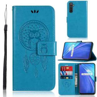 For OPPO Realme 6 Wind Chime Owl Embossing Pattern Horizontal Flip Leather Case, with Holder & Card Slots & Wallet(Blue)