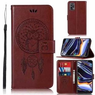 For OPPO Realme 7 Pro Wind Chime Owl Embossing Pattern Horizontal Flip Leather Case, with Holder & Card Slots & Wallet(Brown)