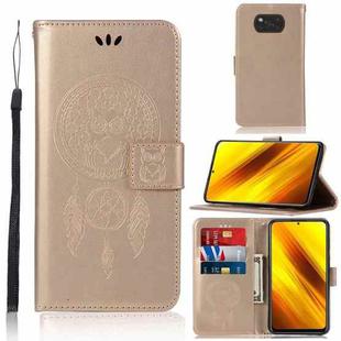 For Xiaomi Poco X3 NFC Wind Chime Owl Embossing Pattern Horizontal Flip Leather Case with Holder & Card Slots & Wallet(Gold)