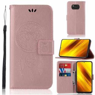 For Xiaomi Poco X3 NFC Wind Chime Owl Embossing Pattern Horizontal Flip Leather Case with Holder & Card Slots & Wallet(Rose Gold)