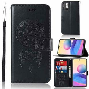 For Xiaomi Redmi Note 10 5G Wind Chime Owl Embossing Pattern Horizontal Flip Leather Case with Holder & Card Slots & Wallet(Black)