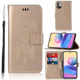 For Xiaomi Redmi Note 10 5G Wind Chime Owl Embossing Pattern Horizontal Flip Leather Case with Holder & Card Slots & Wallet(Gold)