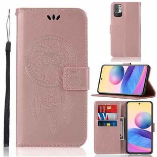 For Xiaomi Redmi Note 10 5G Wind Chime Owl Embossing Pattern Horizontal Flip Leather Case with Holder & Card Slots & Wallet(Rose Gold)
