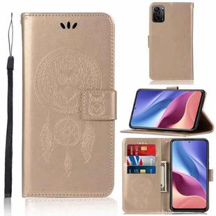 For Xiaomi Redmi K40 Wind Chime Owl Embossing Pattern Horizontal Flip Leather Case with Holder & Card Slots & Wallet(Gold)