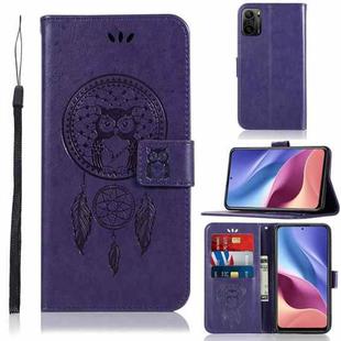 For Xiaomi Redmi K40 Wind Chime Owl Embossing Pattern Horizontal Flip Leather Case with Holder & Card Slots & Wallet(Purple)