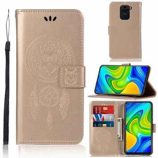 For Xiaomi Redmi Note 9 Wind Chime Owl Embossing Pattern Horizontal Flip Leather Case with Holder & Card Slots & Wallet(Gold)