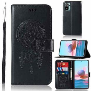 For Xiaomi Redmi Note 10 4G Wind Chime Owl Embossing Pattern Horizontal Flip Leather Case with Holder & Card Slots & Wallet(Black)