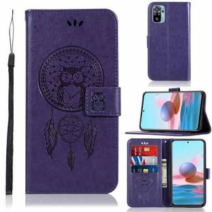 For Xiaomi Redmi Note 10 4G Wind Chime Owl Embossing Pattern Horizontal Flip Leather Case with Holder & Card Slots & Wallet(Purple)