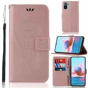For Xiaomi Redmi Note 10 4G Wind Chime Owl Embossing Pattern Horizontal Flip Leather Case with Holder & Card Slots & Wallet(Rose Gold)