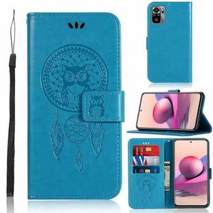 For Xiaomi Redmi Note 10S Wind Chime Owl Embossing Pattern Horizontal Flip Leather Case with Holder & Card Slots & Wallet(Blue)