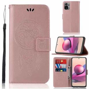 For Xiaomi Redmi Note 10S Wind Chime Owl Embossing Pattern Horizontal Flip Leather Case with Holder & Card Slots & Wallet(Rose Gold)