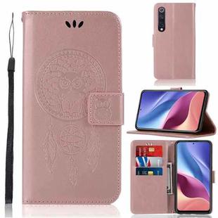 For Xiaomi Mi 10 5G Wind Chime Owl Embossing Pattern Horizontal Flip Leather Case with Holder & Card Slots & Wallet(Rose Gold)