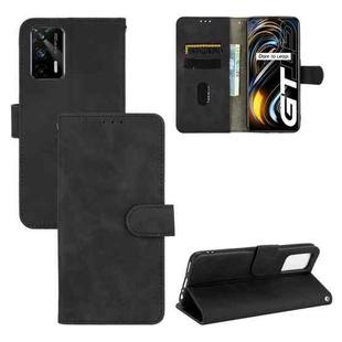 For OPPO Realme GT 5G Solid Color Skin Feel Magnetic Buckle Horizontal Flip PU Leather Case with Holder & Card Slots & Wallet(Black)