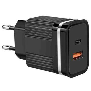 RSY USB + USB-C / Type-C Dual Ports Fast Charging Travel Charger, EU Plug(Black)