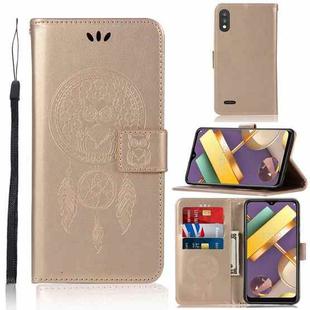 For LG K22 Wind Chime Owl Embossing Pattern Horizontal Flip Leather Case with Holder & Card Slots & Wallet(Gold)