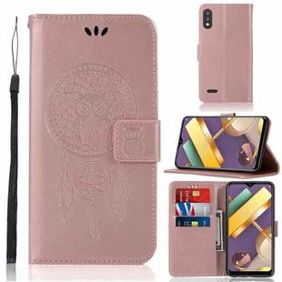 For LG K22 Wind Chime Owl Embossing Pattern Horizontal Flip Leather Case with Holder & Card Slots & Wallet(Rose Gold)