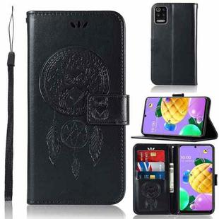 For LG K52 Wind Chime Owl Embossing Pattern Horizontal Flip Leather Case with Holder & Card Slots & Wallet(Black)