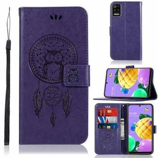 For LG K52 Wind Chime Owl Embossing Pattern Horizontal Flip Leather Case with Holder & Card Slots & Wallet(Purple)