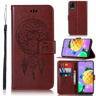 For LG K52 Wind Chime Owl Embossing Pattern Horizontal Flip Leather Case with Holder & Card Slots & Wallet(Brown)
