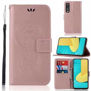 For LG Stylo 7 5G Wind Chime Owl Embossing Pattern Horizontal Flip Leather Case with Holder & Card Slots & Wallet(Rose Gold)