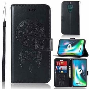 For Motorola Moto G9 Play Wind Chime Owl Embossing Pattern Horizontal Flip Leather Case with Holder & Card Slots & Wallet(Black)