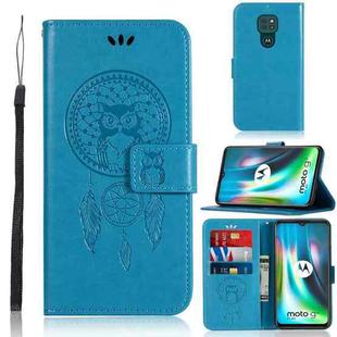 For Motorola Moto G9 Play Wind Chime Owl Embossing Pattern Horizontal Flip Leather Case with Holder & Card Slots & Wallet(Blue)