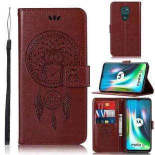 For Motorola Moto G9 Play Wind Chime Owl Embossing Pattern Horizontal Flip Leather Case with Holder & Card Slots & Wallet(Brown)