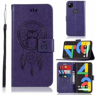 For Google Pixel 4a 4G Wind Chime Owl Embossing Pattern Horizontal Flip Leather Case with Holder & Card Slots & Wallet(Purple)