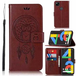 For Google Pixel 4a 4G Wind Chime Owl Embossing Pattern Horizontal Flip Leather Case with Holder & Card Slots & Wallet(Brown)
