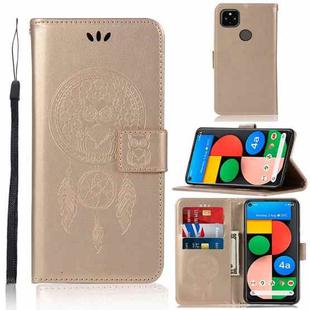 For Google Pixel 4a 5G Wind Chime Owl Embossing Pattern Horizontal Flip Leather Case with Holder & Card Slots & Wallet(Gold)