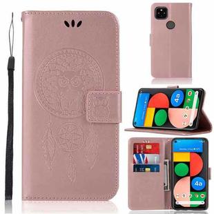 For Google Pixel 4a 5G Wind Chime Owl Embossing Pattern Horizontal Flip Leather Case with Holder & Card Slots & Wallet(Rose Gold)