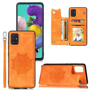 For Samsung Galaxy A32 5G Mandala Embossed PU + TPU Case with Holder & Card Slots & Photo Frame & Strap(Yellow)