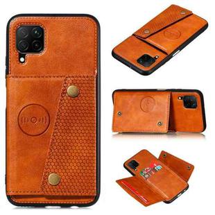 For Samsung Galaxy F62 Double Buckle PU + TPU Shockproof Magnetic Protective Case with Card Slots & Holder(Light Brown)