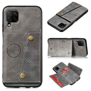 For Samsung Galaxy F62 Double Buckle PU + TPU Shockproof Magnetic Protective Case with Card Slots & Holder(Grey)