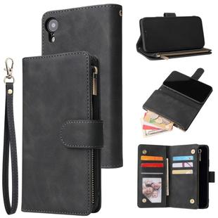 For iPhone XR Multifunctional Retro Frosted Horizontal Flip Leather Case with Card Slot & Holder & Zipper Wallet & Photo Frame & Lanyard(Black)