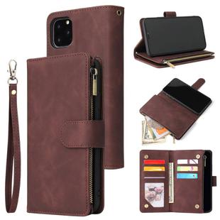 For iPhone 11 Pro Max Multifunctional Retro Frosted Horizontal Flip Leather Case with Card Slot & Holder & Zipper Wallet & Photo Frame & Lanyard(Coffee)