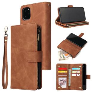 For iPhone 11 Pro Max Multifunctional Retro Frosted Horizontal Flip Leather Case with Card Slot & Holder & Zipper Wallet & Photo Frame & Lanyard(Brown)