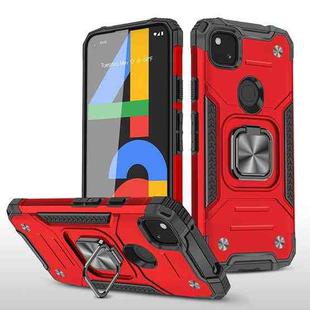 For Google Pixel 4a Magnetic Armor Shockproof TPU + PC Case with Metal Ring Holder(Red)